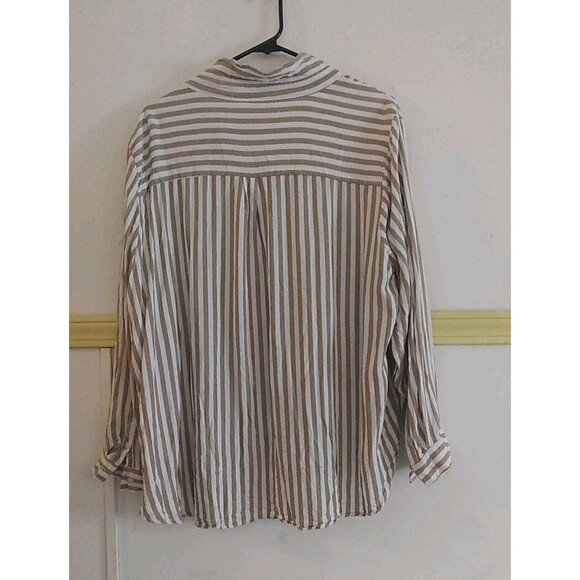 Alexander Jordan Women's Khaki Striped Button Up Long Sleeve Hi Low Blouse 3x - Picture 6 of 6